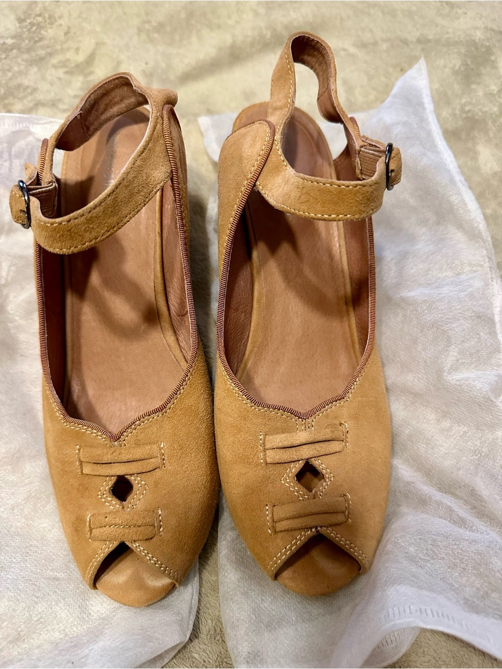 Jeffrey Campbell Tan Suede Peep-Toe Slingback Heels
